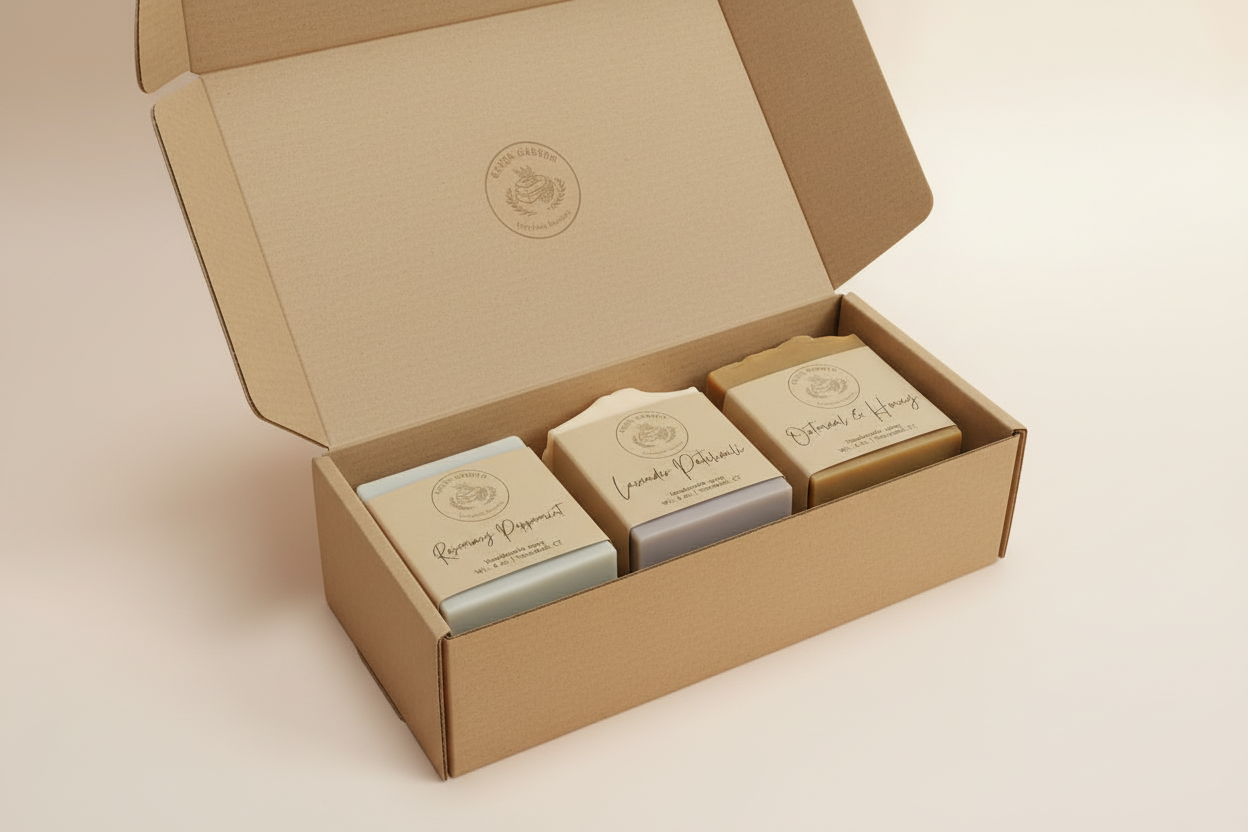 Natural Soap Trio – Rosemary & Peppermint, Lavender & Patchouli, Oatmeal & Honey